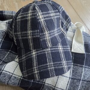 SOLD!! - Sezane Octobre Editions Navy Plaid Adjustable Tartan Cap